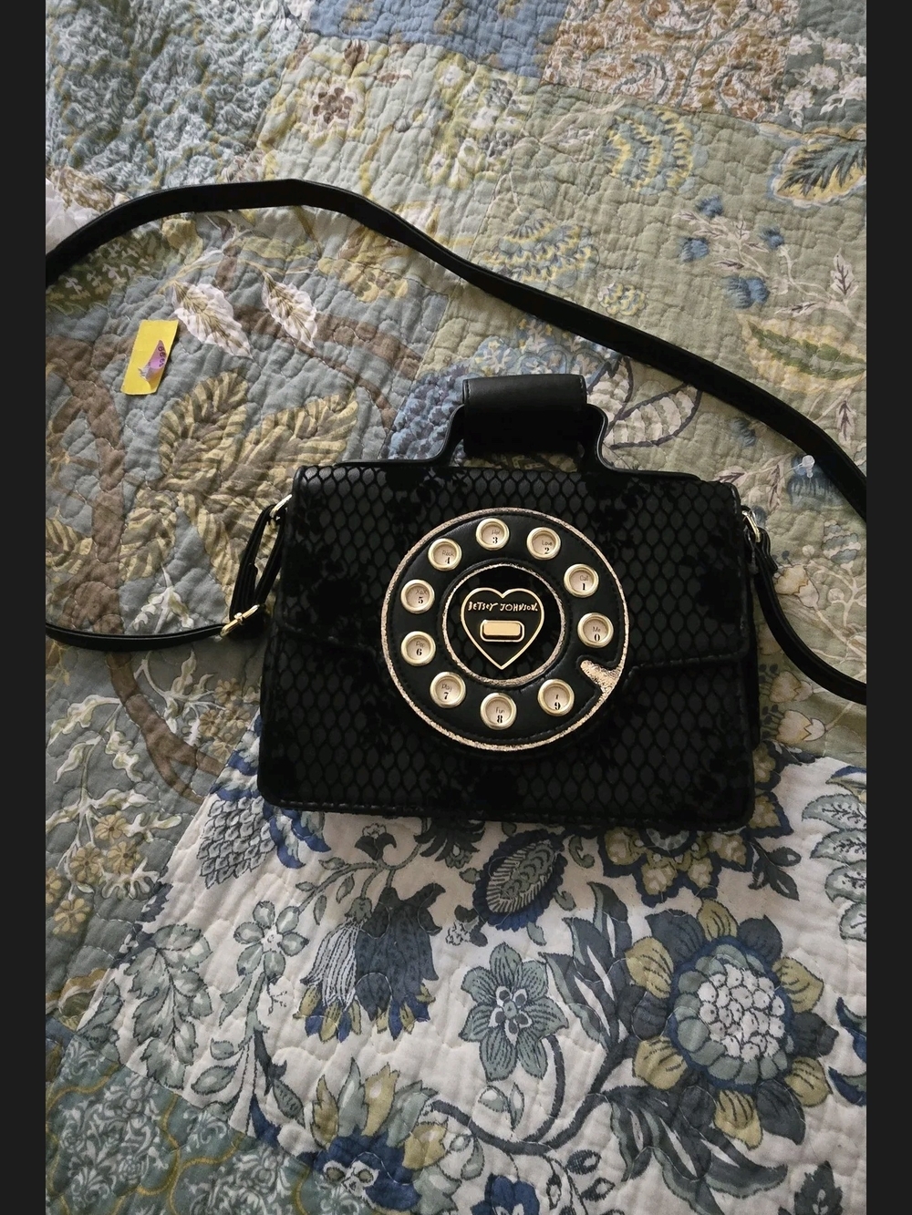 BETSEY JOHNSON Black Crossbody Phone Dial Accent Bag